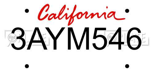 3AYM546 California License Plate