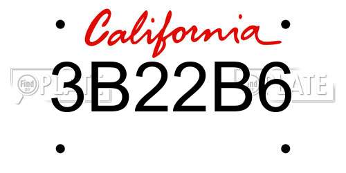 3B22B6 California License Plate