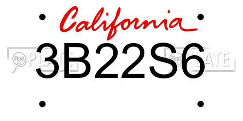 3B22S6 California License Plate