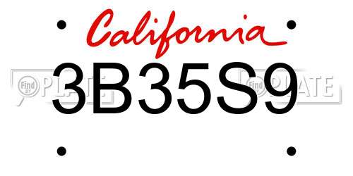 3B35S9 California License Plate