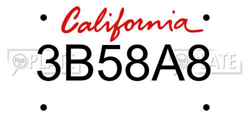 3B58A8 California License Plate
