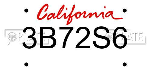 3B72S6 California License Plate