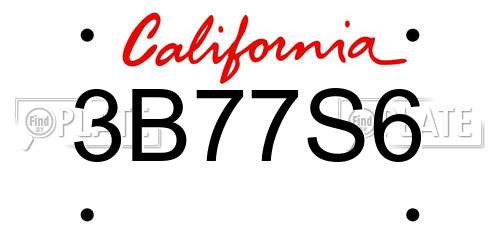 3B77S6 California License Plate