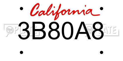 3B80A8 California License Plate