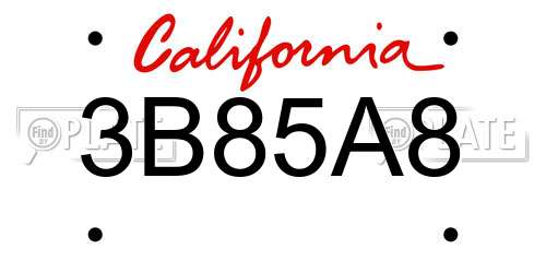 3B85A8 California License Plate