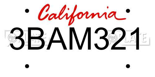 3BAM321 California License Plate