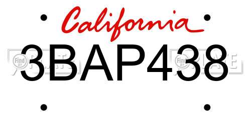 3BAP438 California License Plate