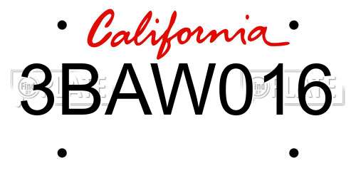 3BAW016 California License Plate