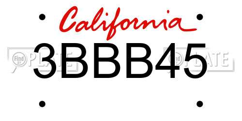 3BBB45 California License Plate