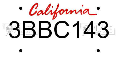 3BBC143 California License Plate
