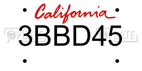 3BBD45 California License Plate