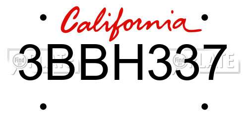 3BBH337 California License Plate