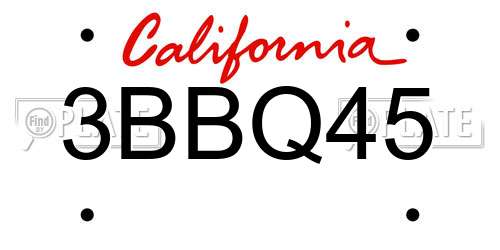 3BBQ45 California License Plate