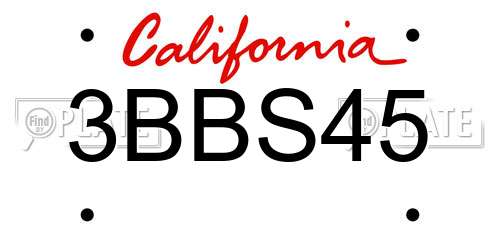 3BBS45 California License Plate