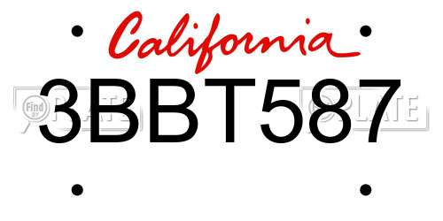 3BBT587 California License Plate