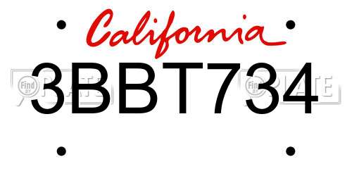 3BBT734 California License Plate