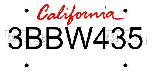 3BBW435 California License Plate