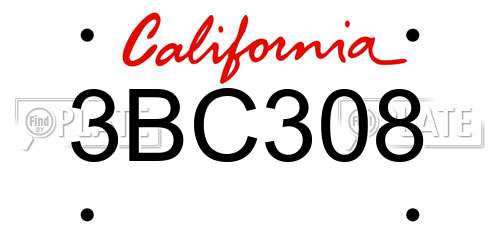 3BC308 California License Plate