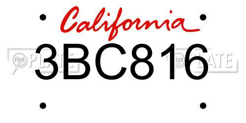 3BC816 California License Plate