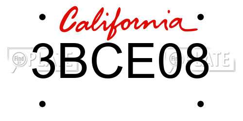 3BCE08 California License Plate