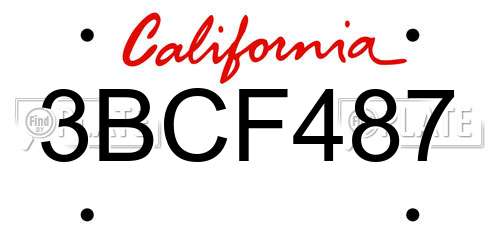 3BCF487 California License Plate