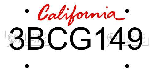3BCG149 California License Plate