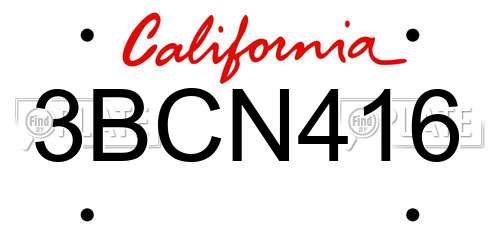 3BCN416 California License Plate