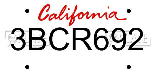 3BCR692 California License Plate