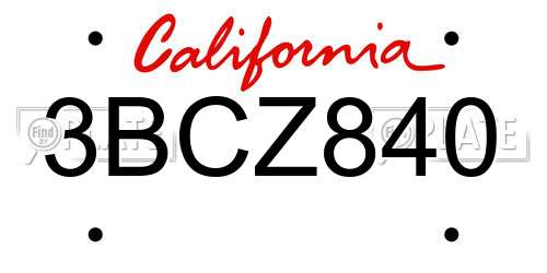 3BCZ840 California License Plate