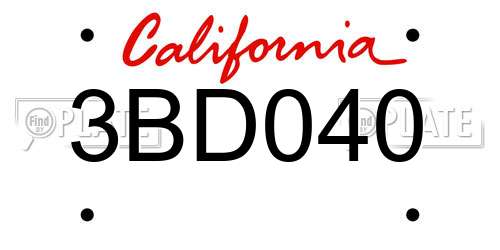 3BD040 California License Plate