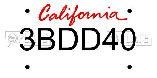 3BDD40 California License Plate