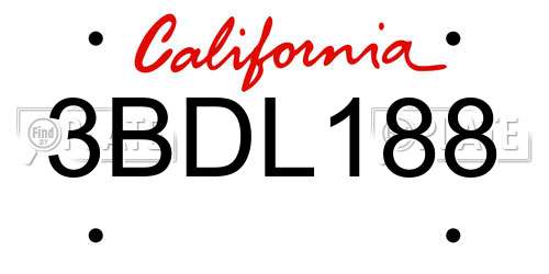 3BDL188 California License Plate