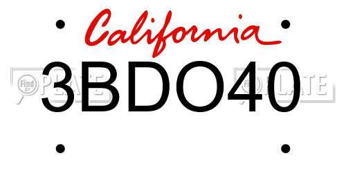 3BDO40 California License Plate