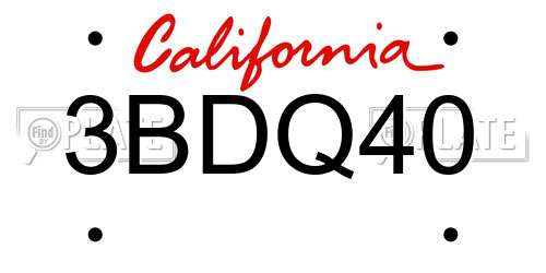 3BDQ40 California License Plate