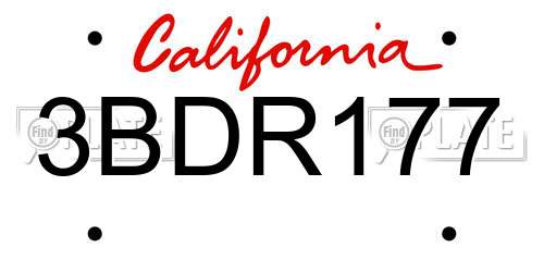 3BDR177 California License Plate