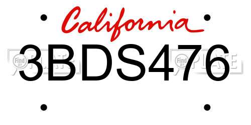 3BDS476 California License Plate