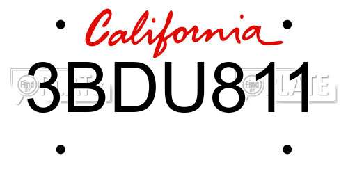 3BDU811 California License Plate
