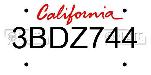 3BDZ744 California License Plate