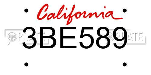 3BE589 California License Plate