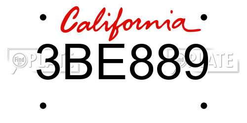 3BE889 California License Plate