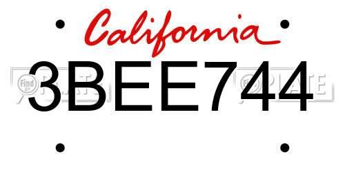 3BEE744 California License Plate