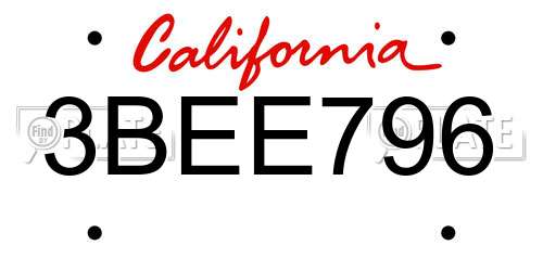 3BEE796 California License Plate