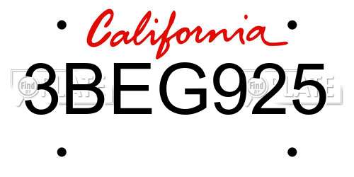 3BEG925 California License Plate