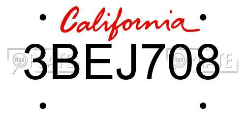 3BEJ708 California License Plate