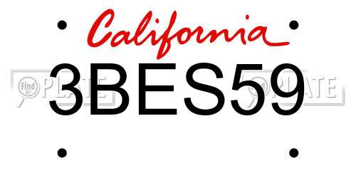 3BES59 California License Plate