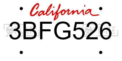 3BFG526 California License Plate