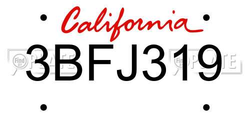 3BFJ319 California License Plate