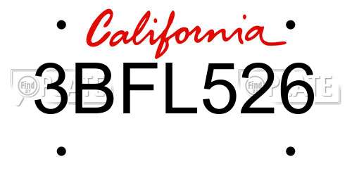 3BFL526 California License Plate