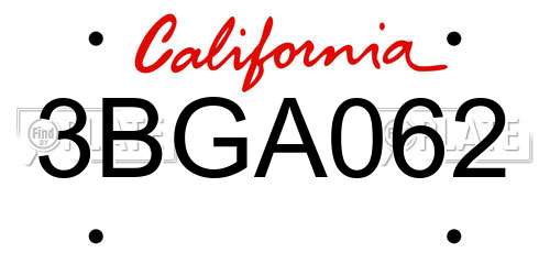 3BGA062 California License Plate
