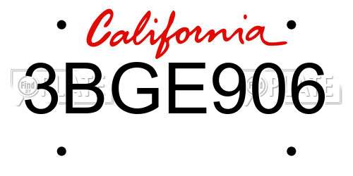 3BGE906 California License Plate